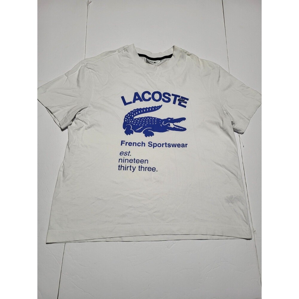 (#9) Lacoste Relaxed Fit Men's Printed Logo White Cotton T-shirt Size XL